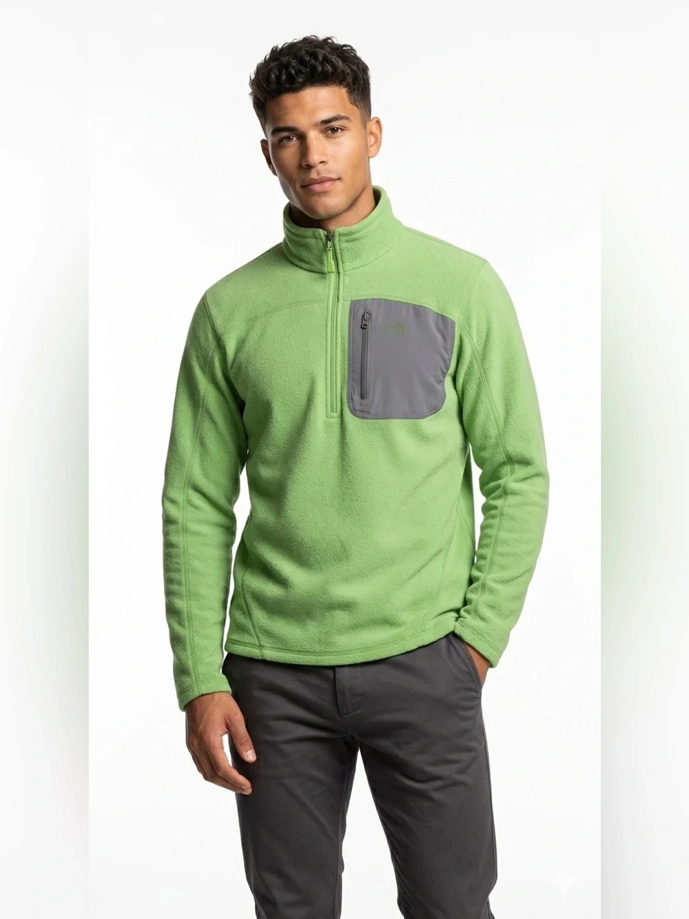 The North Face 1/4 Zip Fleece Pullover Chest Pocket Green Mens Size M